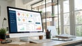 modern workspace featuring computer displaying user friendly cargo management software interface. desk is organized with