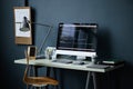 Modern Workspace Featuring Computer Monitor Displaying Programming Code Royalty Free Stock Photo