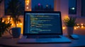 High-Tech Laptop with Code Snippets and Web Development Tools