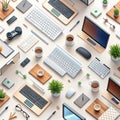 Modern workspace items in isometric view Royalty Free Stock Photo