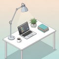 Modern workspace with laptop, books, coffee, and plant on clean desk Royalty Free Stock Photo