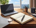Modern Workspace with Laptop Notebook and Writing Tools Royalty Free Stock Photo
