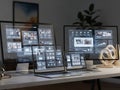 Modern workspace with multiple screens Royalty Free Stock Photo