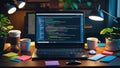 Modern Workspace with Programming Code on a Laptop Royalty Free Stock Photo