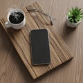Modern workspace scene featuring a wooden Royalty Free Stock Photo