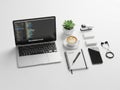 Modern workspace setup isolated on white background Royalty Free Stock Photo