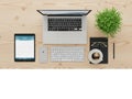 Modern workspace setup isolated on white background Royalty Free Stock Photo
