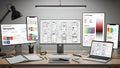 UI UX Design Workspace with Multiple Screens Royalty Free Stock Photo