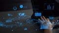 Modern Data Analysis Concept with Digital Interface Displaying Statistical Charts and Graphs on Laptop Screen with User Royalty Free Stock Photo