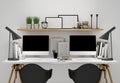 Modern workspace for two template, mock up background