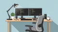 Modern Workstation with Dual Monitors Displaying Code and Development Tools Royalty Free Stock Photo