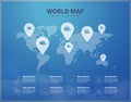 Modern world map with pins graphic design. Vector infographic Royalty Free Stock Photo
