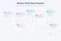 Modern world map template with colorful pointer marks and statistics