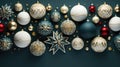 Modern Xmas border with balls, stars, snowflakes Royalty Free Stock Photo