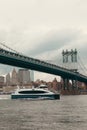 modern yacht on Hudson river under