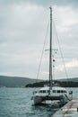 Modern yacht and sailboat at port of Biograd na Moru of Croatia Royalty Free Stock Photo