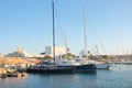 Modern yachts moored in the seaport in the open air Royalty Free Stock Photo