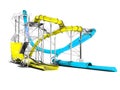 Modern yellow and blue water slides rides for the water park 3d