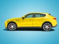 Modern yellow car crossover for business trips side view 3d rend Royalty Free Stock Photo