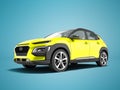 Modern yellow car crossover in front 3d render on blue background with shadow Royalty Free Stock Photo