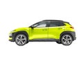 Modern yellow car crossover side view 3d render on white background no shadow Royalty Free Stock Photo