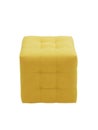 modern yellow cubic padded stool upholstered with fabric on white background