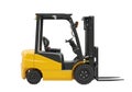 Modern yellow forklift ready for industrial warehouse logistics and material handling tasks Royalty Free Stock Photo