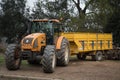 modern yellow Renault Celtis 456 RX tractor with a large trailer Royalty Free Stock Photo