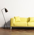 Modern yellow sofa in a fresh living room