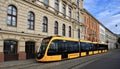 Modern yellow tram in Budapest