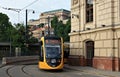 Modern yellow tram in Budapest