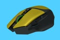 Modern yellow wireless gaming computer mouse isolated on blue background Royalty Free Stock Photo