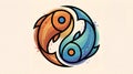 Modern Yin-Yang Dual Colored Fish Logo Royalty Free Stock Photo