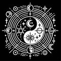Modern Yin-Yang Vector Art with Geometric and Celestial Elements for Trendy Branding Royalty Free Stock Photo
