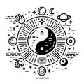Modern Yin-Yang Vector Art with Geometric and Celestial Elements for Trendy Branding Royalty Free Stock Photo