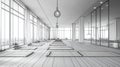 Modern Yoga Studio Line Art With Workout Mats and Panoramic Windows Royalty Free Stock Photo