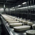 Modern yogurt production line with automated technology in action