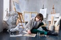 Young student artist at art workplace Royalty Free Stock Photo