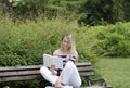 A modern young lady with long hair.She enjoys her free time. Royalty Free Stock Photo