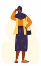 Modern young Muslim woman wearing trendy clothes and hijab. Fashionable African American girls. Female character