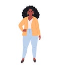Modern young overweight black woman in office outfit. Business Woman. Teacher, entrepreneur, office worker. Stylish