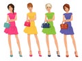 Modern Young Shopping Girls figures with sale fashion bags isolated vector illustration