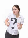 Modern young woman showing a question mark Royalty Free Stock Photo