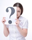 Modern young woman showing a question mark Royalty Free Stock Photo