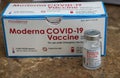 Moderna COVID - 19 vaccine vial available in local pharmacy in Brooklyn, New York Royalty Free Stock Photo