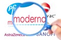 Moderna logotype enlarged with a magnifying glass