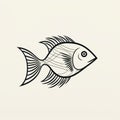 Modernist Silhouette Of A Black Fish On White Background