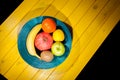 Modernistic fruit bowl still life. Healthy vegan food including Royalty Free Stock Photo