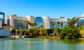 Modernistic office architecture of Ouest Grand Arenas business district aside Phoenix Park in of Nice on French Riviera in France