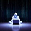 Modernized hacker with hoodie. Concept of dark web, cybercrime, cyberattack. AI generated image